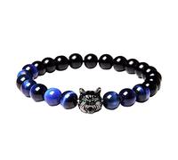 Genérico Mensaje Regalo Joyas con Dije Cabeza de Lobo con Cuentas Redondas, Pulsera de Ojo de Natural, Pulsera de Perlas para Pulsera Perlas Pequeñas 8 Anillos, A, Piedra, No es una piedra preciosa