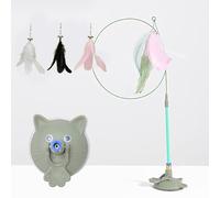 Genérico Meowmastery Toy, MeowMastery Cat Teaser Wand - with 3 Types of Replacement Feathers, with Strong Suction Cup, Exercise and Entertainment for Active Felines (Green)