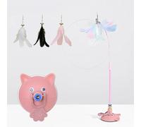 Genérico Meowmastery Toy, MeowMastery Cat Teaser Wand - with 3 Types of Replacement Feathers, with Strong Suction Cup, Exercise and Entertainment for Active Felines (Pink)