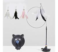 Genérico Meowmastery Toy, MeowMastery Cat Teaser Wand - with 3 Types of Replacement Feathers, with Strong Suction Cup, Exercise and Entertainment for Active Felines (Black)