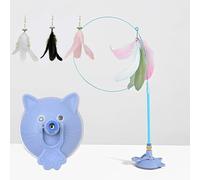 Genérico Meowmastery Toy, MeowMastery Cat Teaser Wand - with 3 Types of Replacement Feathers, with Strong Suction Cup, Exercise and Entertainment for Active Felines (Blue)