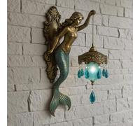Genérico Mermaid Wall Lamp,Retro Mermaid Wall Sconce,8/12 Inch Frosted Crystal Lantern,Vintage Ocean-Themed Night Light for Bedroom, Living Room, Bathroom, Coastal and Fantasy Decor (12in)