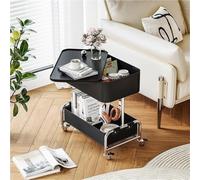 Genérico Mesa Auxiliar de 3 Niveles con Tablero Giratorio de 360°, Mesa Auxiliar móvil con Cesta de Almacenamiento y Espacio de Almacenamiento Oculto, mesita de Noche Moderna, Carrito de ca