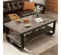 Genérico Mesa Centro Madera de Doble Capa con Almacenamiento, Marco Metálico en Forma de U, Mesa de Centro para Sala de Estar y Oficina Familiar (Gris)