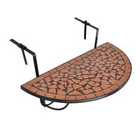 Genérico Mesa colgante Balcón Terracota Mosaico | Marco de hierro, parte superior cerámica, plegable, fijación barandilla de hasta 18 cm