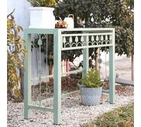 Genérico Mesa Consola Rectangular Exterior con Tablero Calado, Soporte Plantas de Hierro for Granja, Mesas Terraza Jardín, Mesas Auxiliares for Todo Tipo de Clima, para Patio, Porche(Green)