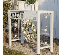 Genérico Mesa Consola Rectangular Exterior con Tablero Calado, Soporte Plantas de Hierro for Granja, Mesas Terraza Jardín, Mesas Auxiliares for Todo Tipo de Clima, para Patio, Porche(White)