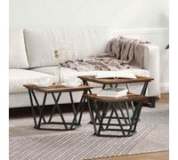 Genérico Mesa de Café 3 pcs Roble Ahumado Madera Ingenierizada y Acero,Mesas,Mesas Decorativas,Mesas de centro-868281