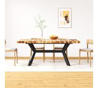 Genérico Mesa de Comedor Madera Maciza de Mango y Cruz de Acero 180 cm,Mesas de Cocina y de comedor-244805