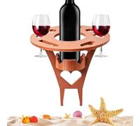 Generico Mesa de playa - Bandeja para aperitivos y vino exterior con portavasos, mesa portátil para vino | Para parque, playa, césped, exterior, jardín, patio, balcón, barbacoa, reunión y aventura