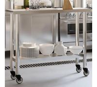 Genérico Mesa de Trabajo de Cocina con Ruedas Acero INOX 110x30x85 cm,Economía e Industria,Restauración-376461