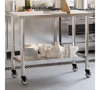 Genérico Mesa de Trabajo de Cocina con Ruedas Acero INOX 110x55x85 cm,Economía e Industria,Restauración-376467