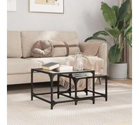 Genérico Mesas de Centro apilables y Tapa de Vidrio 2 pzas Acero Negro,Mesas,Mesas Decorativas,Mesas de centro-845983