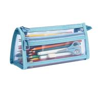 Genérico Mesh Pencil Pouch Double Layer Zipper Large Capacity Portable