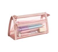 Genérico Mesh Pencil Pouch Double Layer Zipper Large Capacity Portable