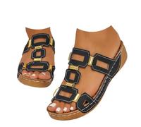 Genérico Metal Accent Wedge Sandals for Women Slip On Platform Sandals Summer Dressy Casual Open Toe Comfortable Walking Shoes Wide Width Soft Leather Non-Slip Low Heel Slides (black,40)