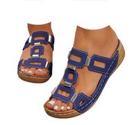 Genérico Metal Accent Wedge Sandals for Women Slip On Platform Sandals Summer Dressy Casual Open Toe Comfortable Walking Shoes Wide Width Soft Leather Non-Slip Low Heel Slides (dark blue,38)