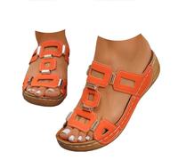 Genérico Metal Accent Wedge Sandals for Women Slip On Platform Sandals Summer Dressy Casual Open Toe Comfortable Walking Shoes Wide Width Soft Leather Non-Slip Low Heel Slides (orange,39)