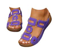 Genérico Metal Accent Wedge Sandals for Women Slip On Platform Sandals Summer Dressy Casual Open Toe Comfortable Walking Shoes Wide Width Soft Leather Non-Slip Low Heel Slides (purple,38)