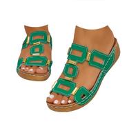 Genérico Metal Accent Wedge Sandals for Women Slip On Platform Sandals Summer Dressy Casual Open Toe Comfortable Walking Shoes Wide Width Soft Leather Non-Slip Low Heel Slides (green,40)