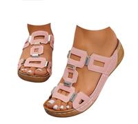 Genérico Metal Accent Wedge Sandals for Women Slip On Platform Sandals Summer Dressy Casual Open Toe Comfortable Walking Shoes Wide Width Soft Leather Non-Slip Low Heel Slides (pink,43)