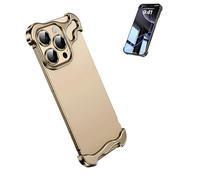 Genérico Metal Corner Protector Case for iPhone 17 Pro MAX, Aluminum Alloy Backless Minimalist High-End Phone Case (16E,Gold)