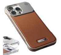 Genérico Metal Leather Frameless Aromatherapy Magnetic Case for iPhone 16 15 14 13 Series, Metal Edge Borderless, Non-Slip, Ultra-Thin, Soft Case (for iPhone 15pro,Brown)