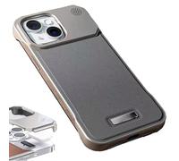 Genérico Metal Leather Frameless Aromatherapy Magnetic Case for iPhone 16 15 14 13 Series, Metal Edge Borderless, Non-Slip, Ultra-Thin, Soft Case (for iPhone 13,Gray)