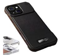 Genérico Metal Leather Frameless Aromatherapy Magnetic Case for iPhone 16 15 14 13 Series, Metal Edge Borderless, Non-Slip, Ultra-Thin, Soft Case (for iPhone 16pro,Black)