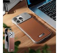 Genérico Metal Leather Frameless Aromatherapy Magnetic Case, PU Leather Shockproof Protective Cover Phone Case, Comfortable Silky Touch for iPhone 17 16 15 14 13 Series (17AIR,Brown)
