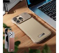 Genérico Metal Leather Frameless Aromatherapy Magnetic Case, PU Leather Shockproof Protective Cover Phone Case, Comfortable Silky Touch for iPhone 17 16 15 14 13 Series (17AIR,Gold)