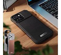 Genérico Metal Leather Frameless Aromatherapy Magnetic Case, PU Leather Shockproof Protective Cover Phone Case, Comfortable Silky Touch for iPhone 17 16 15 14 13 Series (17AIR,Black)