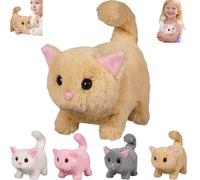 Genérico Mi Juguete para Gatos Realista - Gatito Robot AI 2025, Gato de Peluche Interactivo para Adultos, Animal de Peluche Realista Que Camina, maúlla y Mueve la Cola. (Amarillo)