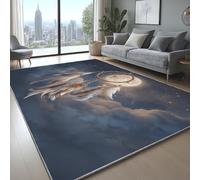 Genérico Microfibra Alfombra FantasíA Estrellas Luna AtrapasueñOs Suave y Esponjosa Alfombra De Pelo Corto para Sala de Estar Dormitorio Azul Oscuro, 180x 270 cm