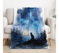 Genérico Microfibra Azul Blanca Microfibra Acuarela Frazada Manta de Microfibra Soñador Cielo Nocturno Gato Reversible Plaid para Mujer y Hombre 150 x 150cm