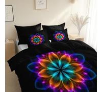 Genérico Microfibra cepillada Bedding, Negro, Cama 135/150-220 x 240 cm,3 Piezas Mandala De Flores Minimalista Juego de Funda nórdica, Hipoalergénico, Variados, para niños y Adultos