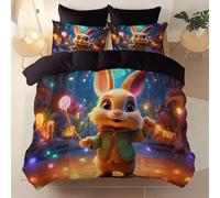 Genérico Microfibra Funda nórdica 135 x 200 cm, Dibujo Magia Conejo Juego de Fundas de Edredón con Almohadas, Negro Reversible Funda nórdica para Adolescentes y niños