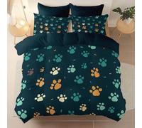 Genérico Microfibra Funda nórdica 220 x 240 cm, Dibujos Animados Huella De Perro Juego de Fundas de Edredón con Almohadas, Verde Oscuro Reversible Funda nórdica para Adolescentes y niños