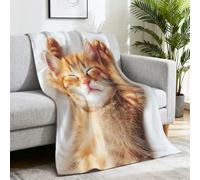 Genérico Microfibra Realismo Manta de Microfibra Minimalista Lindo Gato Acogedora Blanket para Toda Estación 130 x 150cm,Amarillo Blanco