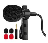 Genérico Micrófono de Solapa Omnidireccional Clip Negro, Cable de 1,5 M, Compatible con Teléfono Móvil y PC para Grabación, Entrevistas y Transmisión en Directo, Incluye 2 Espumas Negras