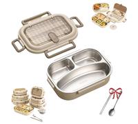 Genérico Microwavable Stainless Steel Insulated Bento Box, 1000/1500/2000ml for School,Company,Travel, 2025 New Lunch Box 304 Stainless Steel Lunch Box, with Soup Bowl Spoon and Fork (1000ml-3 grid)
