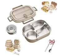 Genérico Microwavable Stainless Steel Insulated Bento Box, 1000/1500/2000ml for School,Company,Travel, 2025 New Lunch Box 304 Stainless Steel Lunch Box, with Soup Bowl Spoon and Fork (1500ml-4grid)