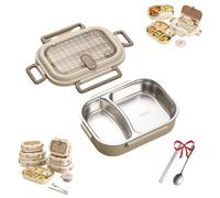 Genérico Microwavable Stainless Steel Insulated Bento Box, 1000/1500/2000ml for School,Company,Travel, 2025 New Lunch Box 304 Stainless Steel Lunch Box, with Soup Bowl Spoon and Fork (1000ml-2 grid)