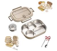 Genérico Microwavable Stainless Steel Insulated Bento Box, 1000/1500/2000ml for School,Company,Travel, 2025 New Lunch Box 304 Stainless Steel Lunch Box, with Soup Bowl Spoon and Fork (2000ml-5 grid)