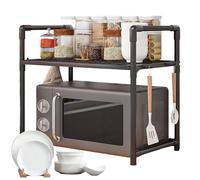 Genérico Microwave Oven Rack - Oven Holder With Hooks, Double Layer Machine Holder, Adjustable Stand Ovens Organizer | Double Layer Bread Machine Holders Widened Seasoning Rack For Counter Table