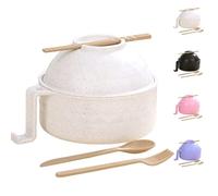 Genérico Microwave Safe Ramen Bowl Set, Ramen Cooker Ramen Bowl Set, Chopsticks & Built-In Strainer, Portable Instant Noodle Cooker for Office, Dorm, Travel, and Camping Meals (White)