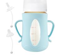 Genérico Milk Bottle Cover, Silicone Travel Sleeve, 4.53x3.15x3.94 Inches, Food-Grade Protective Case, Anti-Break Bottle Cover with Duckbill & Sippy Tubes for Glass Bottles