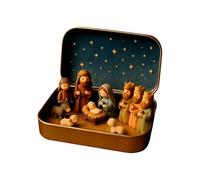Genérico Mini belén navideño en Caja de Lata, Escena de la Natividad de Bolsillo portátil, Figuras de Resina de la Sagrada Familia, ovejas y Jesús, pequeño belén para el hogar, decoración de Viaje