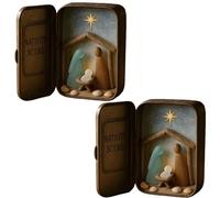 Genérico Mini Belén Navideño en Caja Metálica, Religioso, Festivo, con Vidrio Marino, Belén Navideño en Miniatura Hecho a Mano con Vidrio Marino y Madera Flotante, Escena de Belén de Bolsillo (2 pcs)