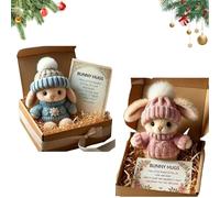 Genérico Mini Bunny Hug Cute Easter, Handmade Bunny Hugs in Box, Pocket-Sized Comfort with Knit Hat & Gift Box, for Friends Family (2PCS-P+B)